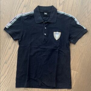 D&G Black Polo with Plaid Shoulder Detail